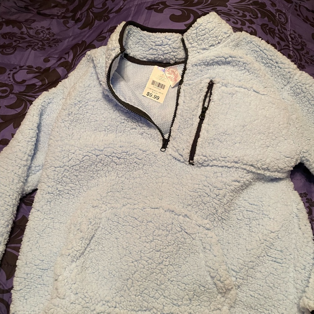 Cozy Light Blue Sherpa Pullover Sweater